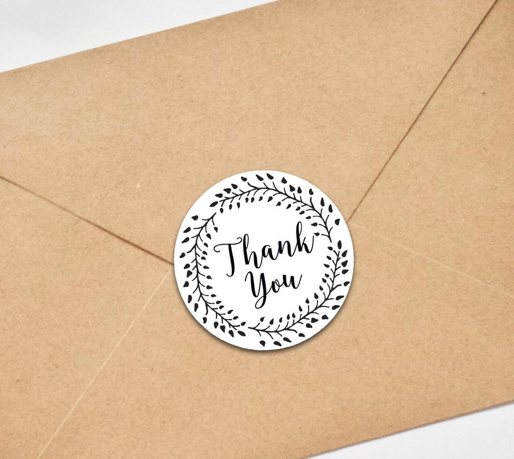 Darling Souvenir Round 1.6 Inches Black Vines Border Thank You Stickers Non Customized Gift-45