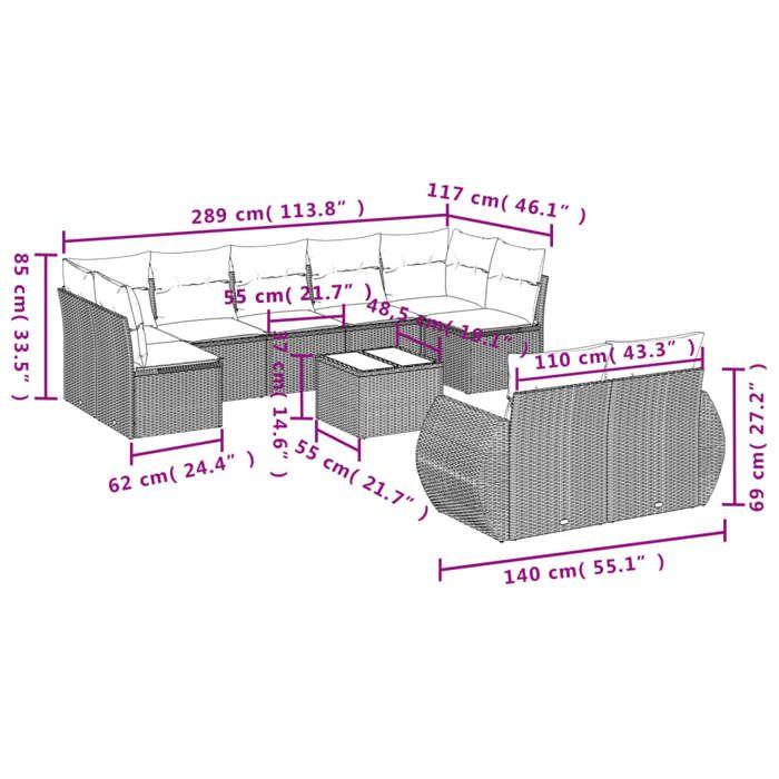 VidaXL Salon de Jardin avec Coussins 10 pcs, Canapés de Terrasse, Ensemble de Meubles de Patio, Mobilier d'Extérieur, Noir 3221824