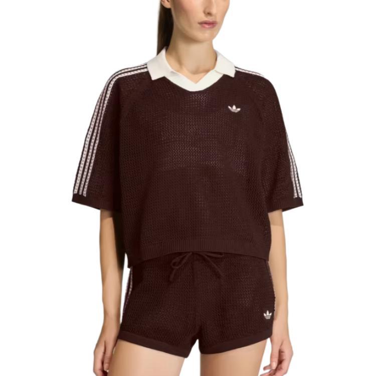 adidas Женская вязаная крючком рубашка-поло Originals Темно-коричневая KE0198