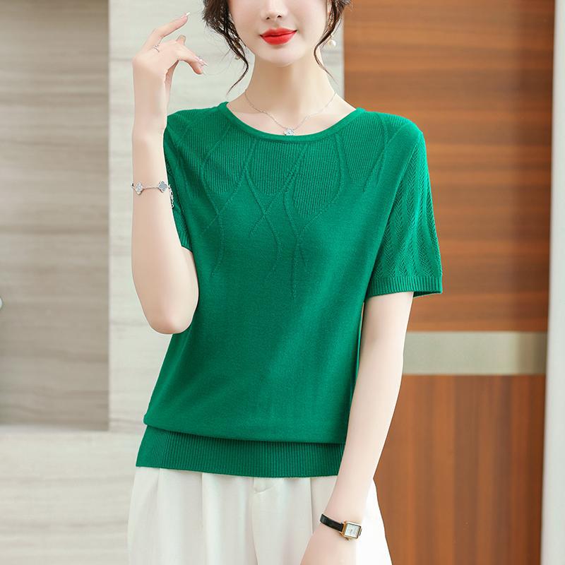 Летние женские трикотажные рубашки с коротким рукавом для женщин среднего возраста Летняя одежда