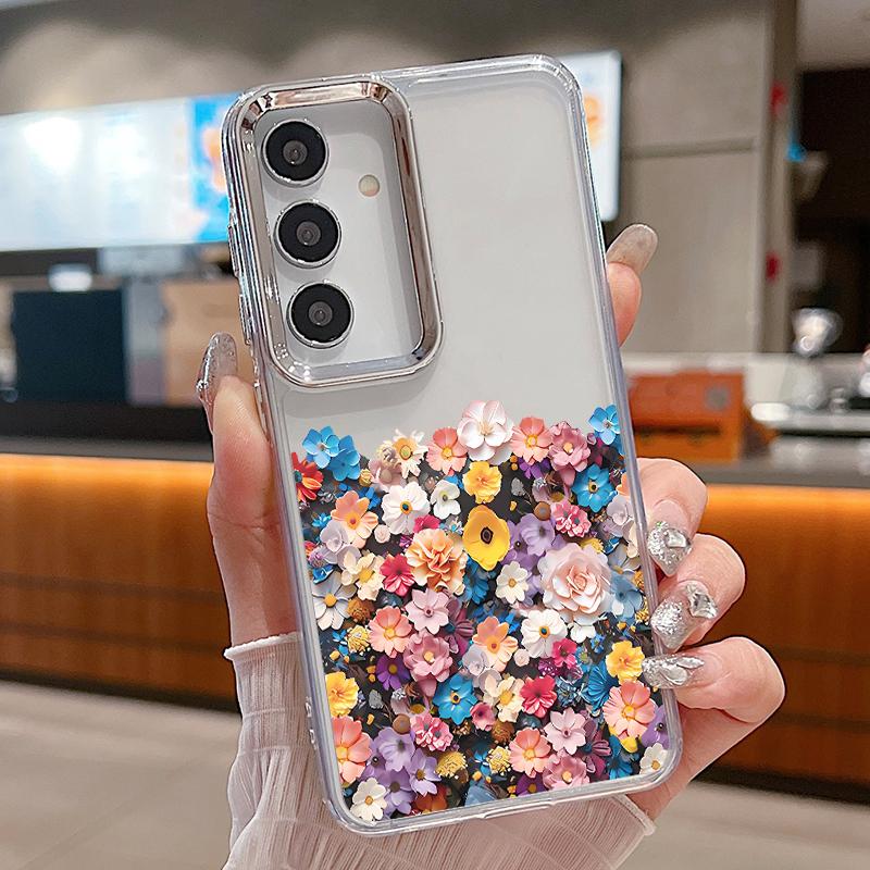 Чехол с принтом «Цветы» для Samsung S26 S25 Ultra S24 FE S23 Plus S22 S21 A15 A16 A17 A35 A36 A37 A54 A55 A56 A57 5G С покрытием линз Мягкая крышка