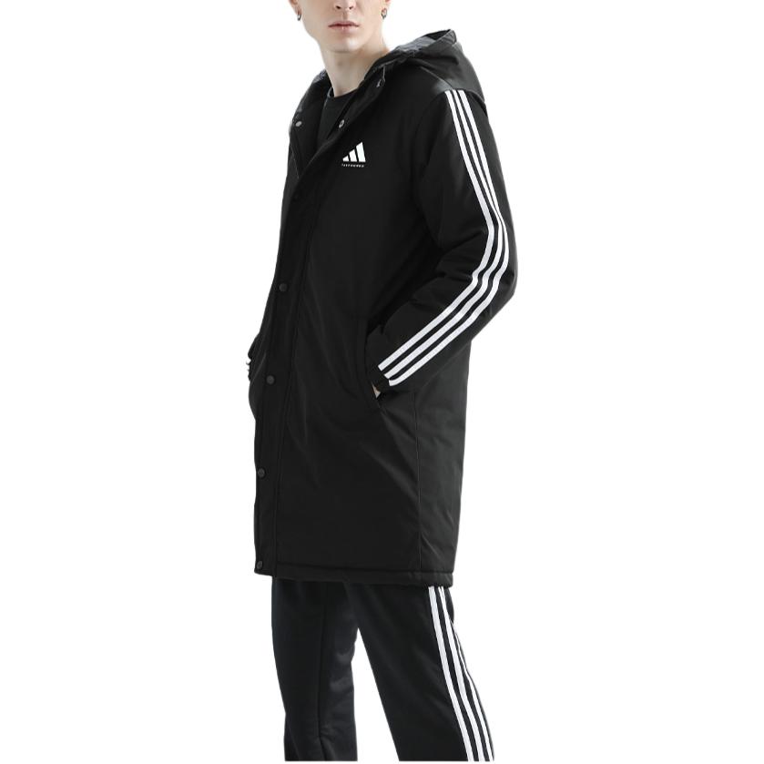 Adidas Mid-Length Windproof Warm Hooded Cotton Jacket Unisex Outerwear Black ADIPK02T-BW