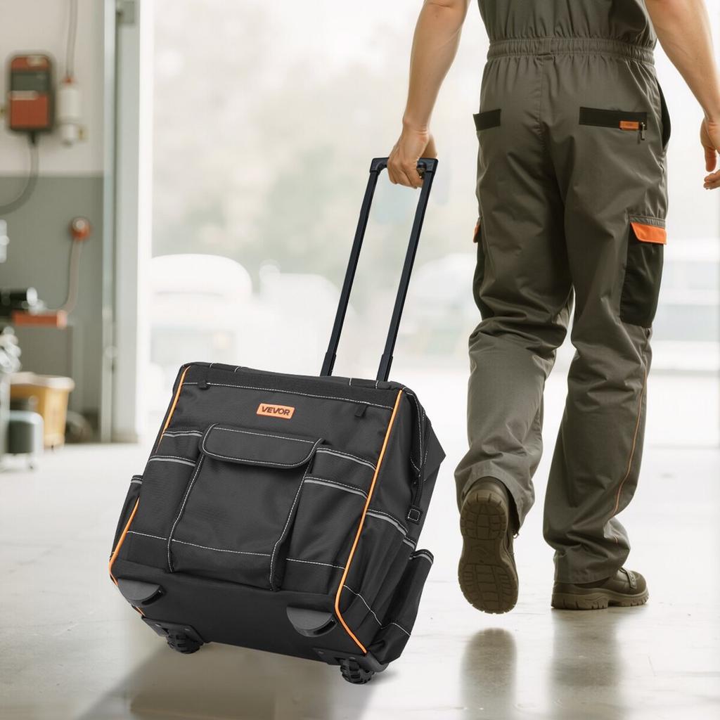 Rolling Tool Bag 25 Pockets Heavy Duty Roller Tool Bag on Wheels