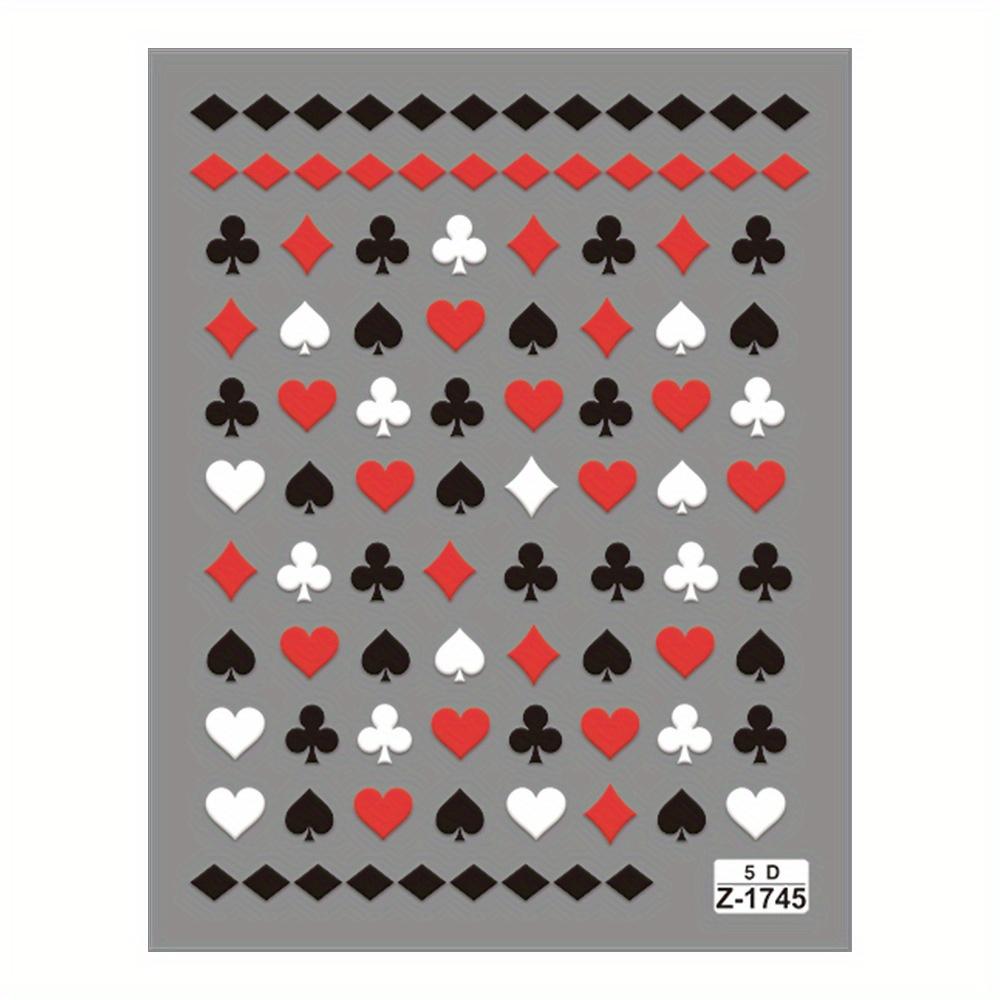 5D Тисненые Черно-Красные Покерные Наклейки для Ногтей Мультяшные Матовые Самоклеящиеся Декали с Червями Пиками & для Маникюра Одноразовые Украшения для Ногтей