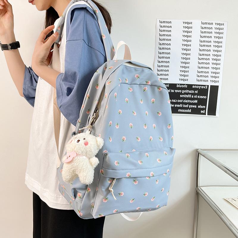 Floral Soft Girl Backpack for Students: Fresh, Schoolbag for Junior, High School, College, and Forest-Style Elementary Students