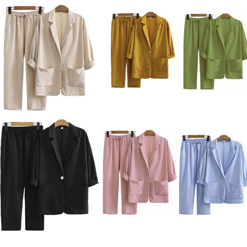 2024 European & American Women's Autumn Cotton-Linen Commuter Suit: Loose Jacket & Pants Set