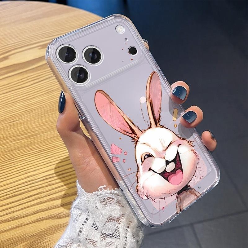 Счастливый Кролик подходит для чехла для мобильного телефона Apple 17PROMAX iPhone15 популярный 14 милый 13 прозрачный 12/x мягкий