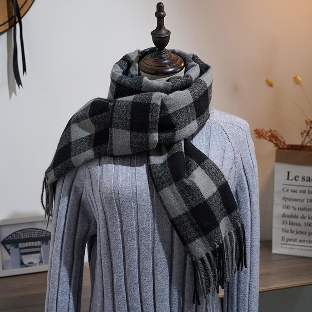 Autumn Winter Unisex Scarf Imitation Cashmere British Style Plaid Tassel Cape Shawl