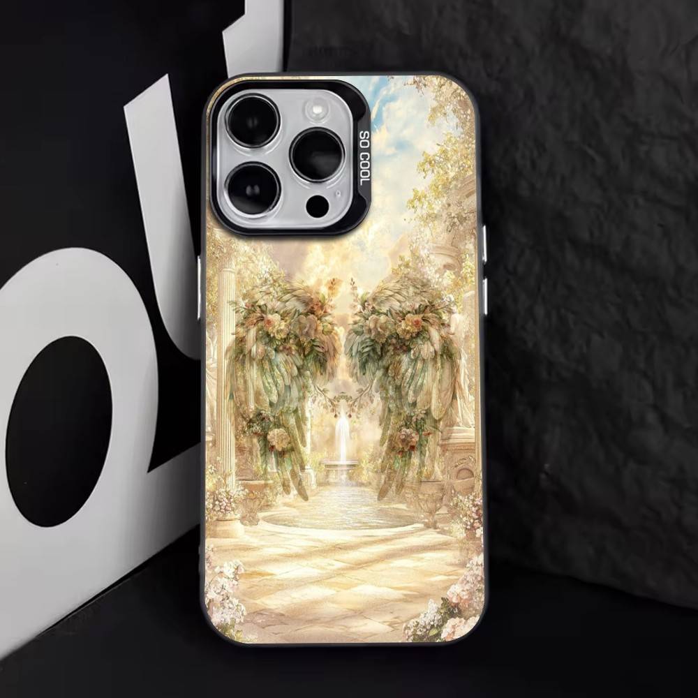 Крыло Ангела Чехол для телефона для iPhone 17,16,15,14,13,12,11 Plus,Pro Max,XS,Цветной Серебряный Покрытие Внутренняя крышка