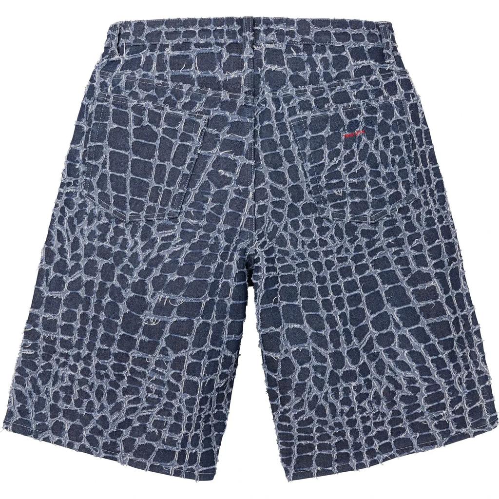 Supreme Frayed Croc Baggy Denim Short Indigo