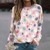 Women's Casual Fashion Easter Printing Long Sleeve O-Neck Pullover Top Blouse