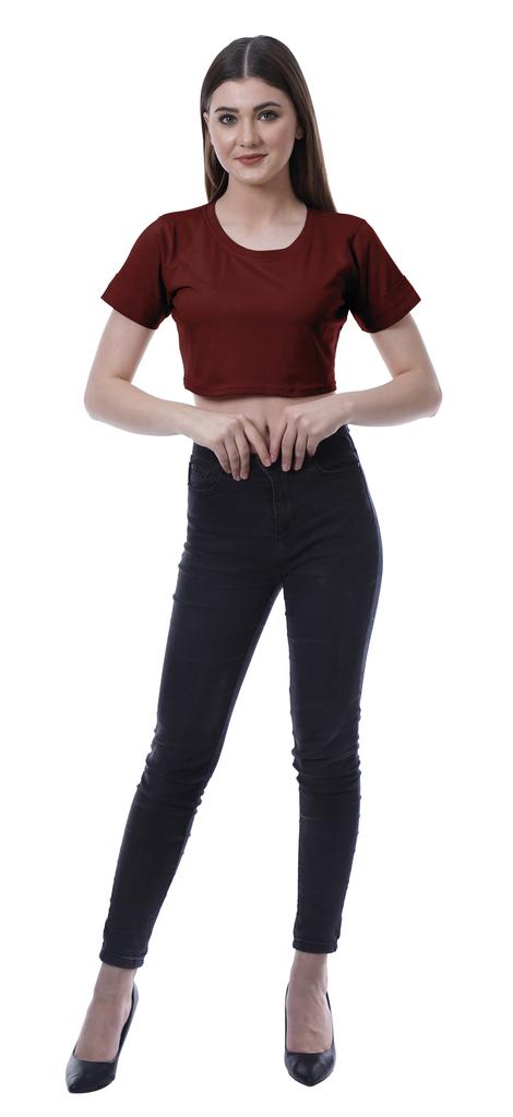 Moomaya Womens Round Neck Crop Top Short Sleeves Summer T-shirt Loose Fit