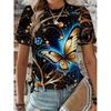 Vibrant Butterfly Print Crew Neck T-Shirt Soft Slight Stretch Polyester Regular Fit Short Sleeve Spring & Summer Womens Casual Clothing