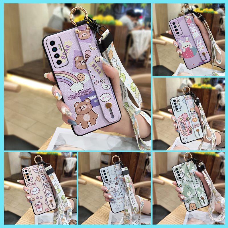 Protective Wristband Phone Case For Tecno Camon17P Kickstand Back Cover Ring Anti-knock Anti-dust Fashion Design Cute