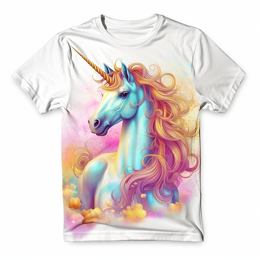 2025 Футболка с принтом животных и лошадей 3D для девочек, милые футболки для девочек, детская подарочная футболка с коротким рукавом, повседневный топ, детская одежда