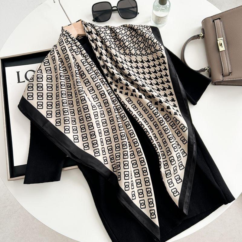 Печатный буквенный высококачественный искусственный шелк женский твил шелковый декоративный женский шелковый шарф
