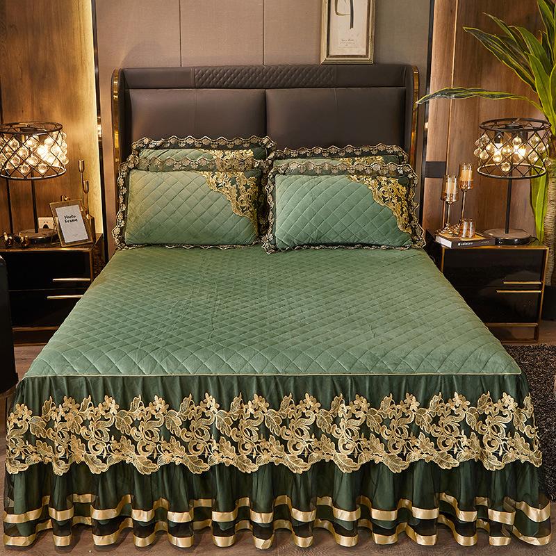 Осенне-зимняя хрустальная бархатная кружевная юбка-кровать, цельный утолщенный теплый европейский стеганый коралловый бархатный покрывало, комплект из четырех предметов
