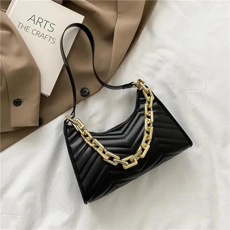Fashion Check Embossed Handbags New PU Leather Chain Shoulder Bag Texture Shopping Bag Zipper Embossed Underarm Bag