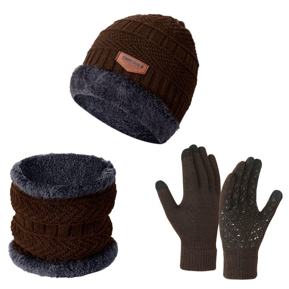 Windproof Hat Scarf Gloves Set Thickened Ear Protection Beanie Hat And Neck Scarf Outdoor