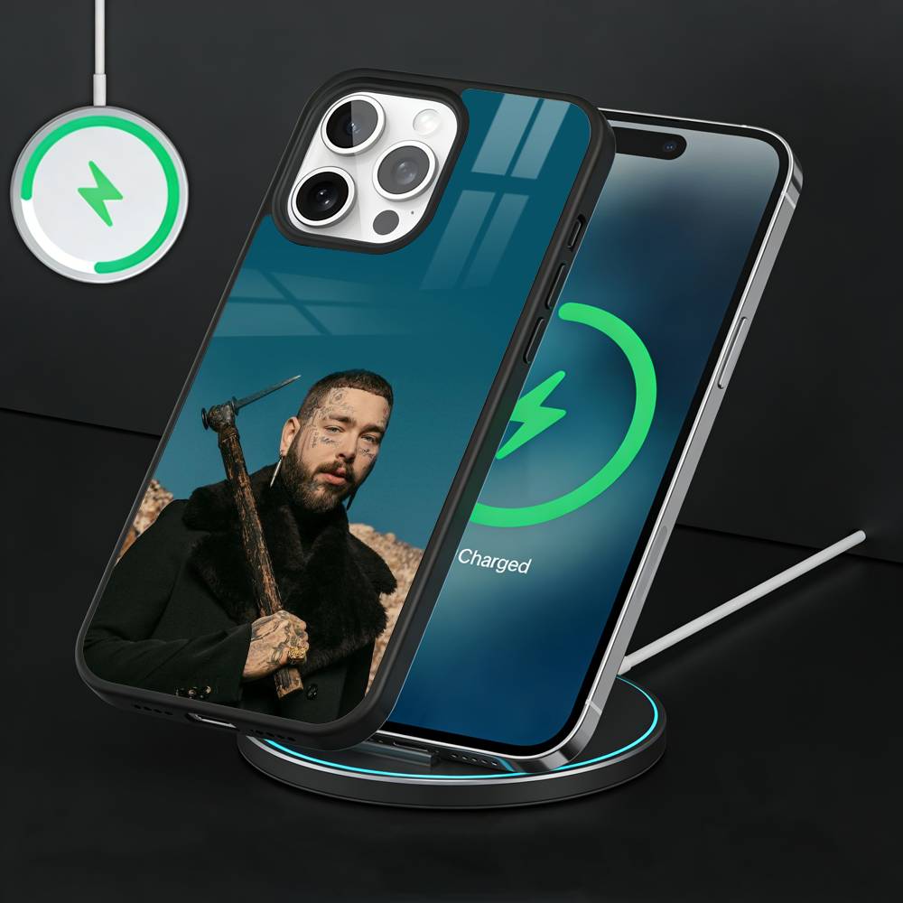 Pop King P-Post Malone Phone Case For iPhone17,16,15,14,13 Plus,Pro Max Magnetic For Magsafe Wireless Charging