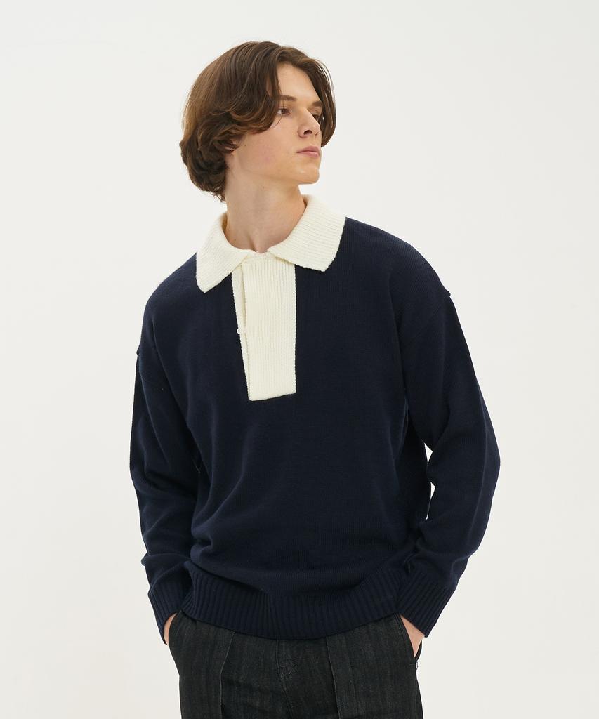 BLOND9 Wide Polo Knit_Navy