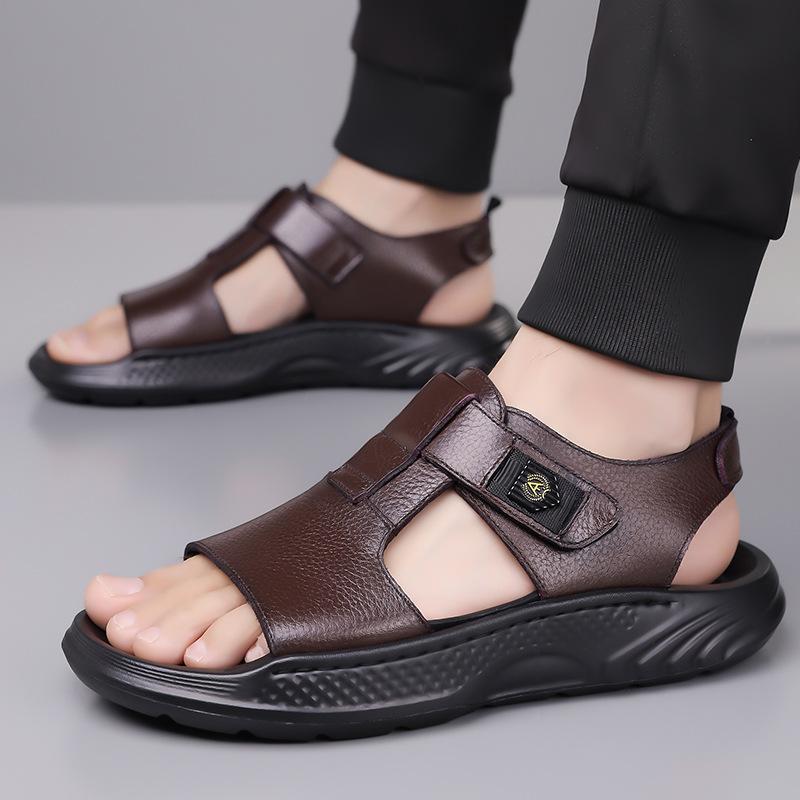 Summer New Leather Sandals for Men Fashion Casual Solid Color Dual-use Beach Shoes Male Soft Sole Designer Slipper Shoes Man
