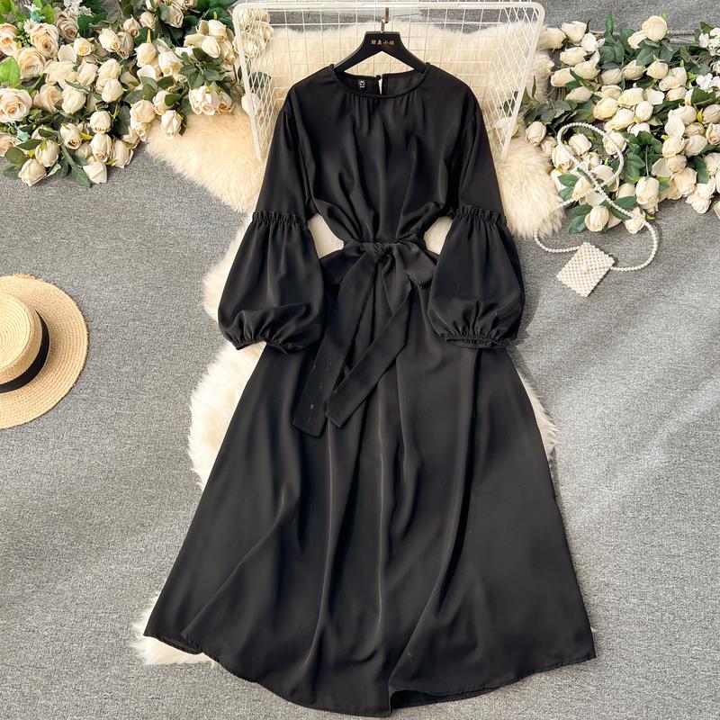 Женские винтажные милые платья средней длины с высокой талией А-силуэта с круглым вырезом и рукавами-фонариками на шнуровке Vestidos весна-лето Женское платье