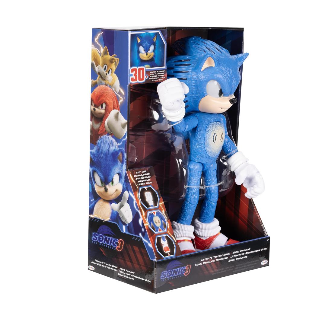 Includes Over 30 Iconic and Humorous Phrases and Sounds from the Sonic the Hedgehog 3 Ultimate Talking Sonic Figure from the Light Up Eyes and 12-inch