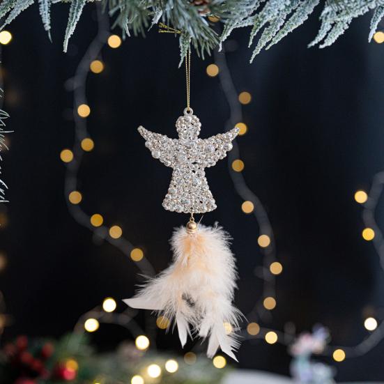 Рождественское украшение на елку Снежинка Плюшевая подвеска Подвеска для елки с перьями Пайетки Колокольчики Зимний новогодний декор для вечеринки