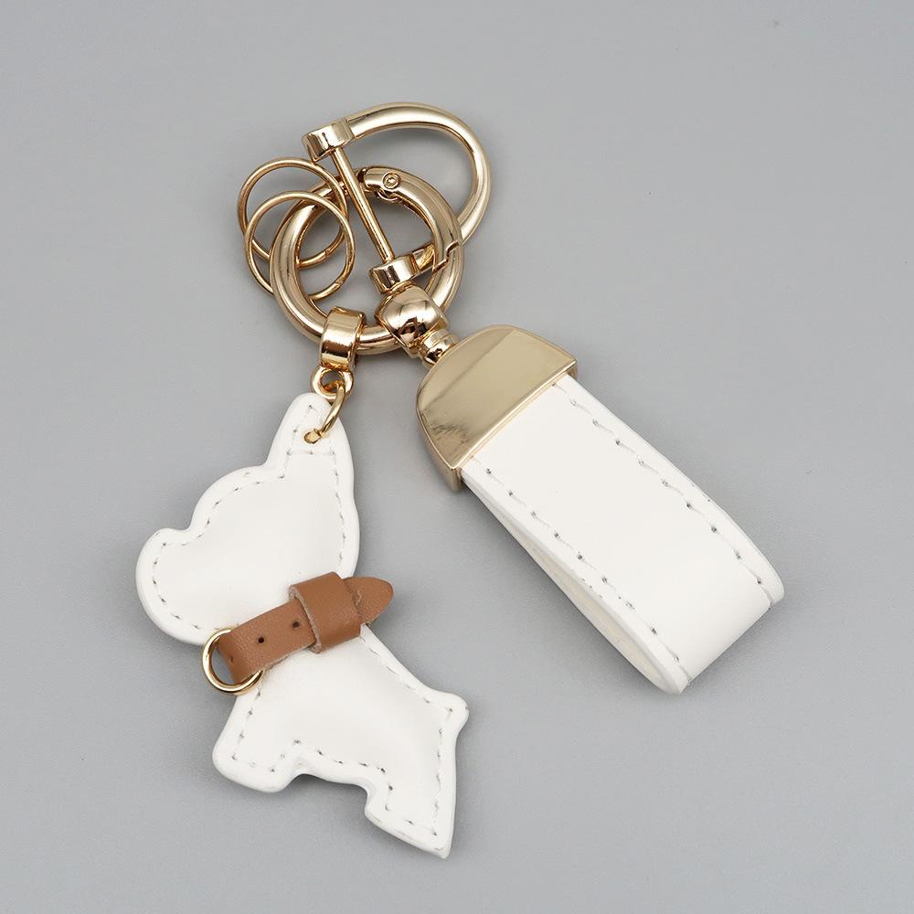 Trendy Custom Name Metal Leather Dog Keychain Pendant Moto Car Keyring Laser Engrave Text Cartoon Key Ring Chain Women Men Gift