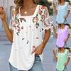 Женские повседневные рубашки, кружевная футболка с цветочным принтом, квадратный вырез, короткий рукав, модные свободные блузки, большие размеры S-5XL