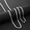 Hip Hop Cuban Chain Necklace Bracelet Set Rock Stainless Steel Basic Simple Men  For Women Party Jewelry
