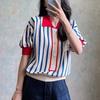 Fashionable and Sophisticated Temperament Contrasting Striped Short Sleeved T-shirt for Women's Summer Casual Versatile Top