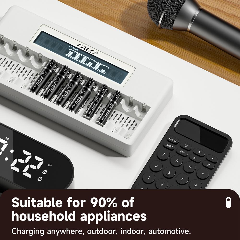 PALO 3400 МВтч, литий-ионная аккумуляторная батарея AA, 1,5 В, литиевые батарейки AA, 2A + 12 слотов, зарядное устройство для аккумуляторов AA, 1,5 В, AAA