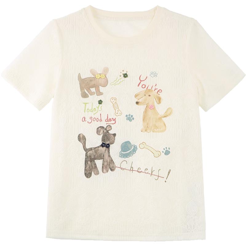 Betu Women's Lace Round Neck Print Short Sleeve T-Shirt