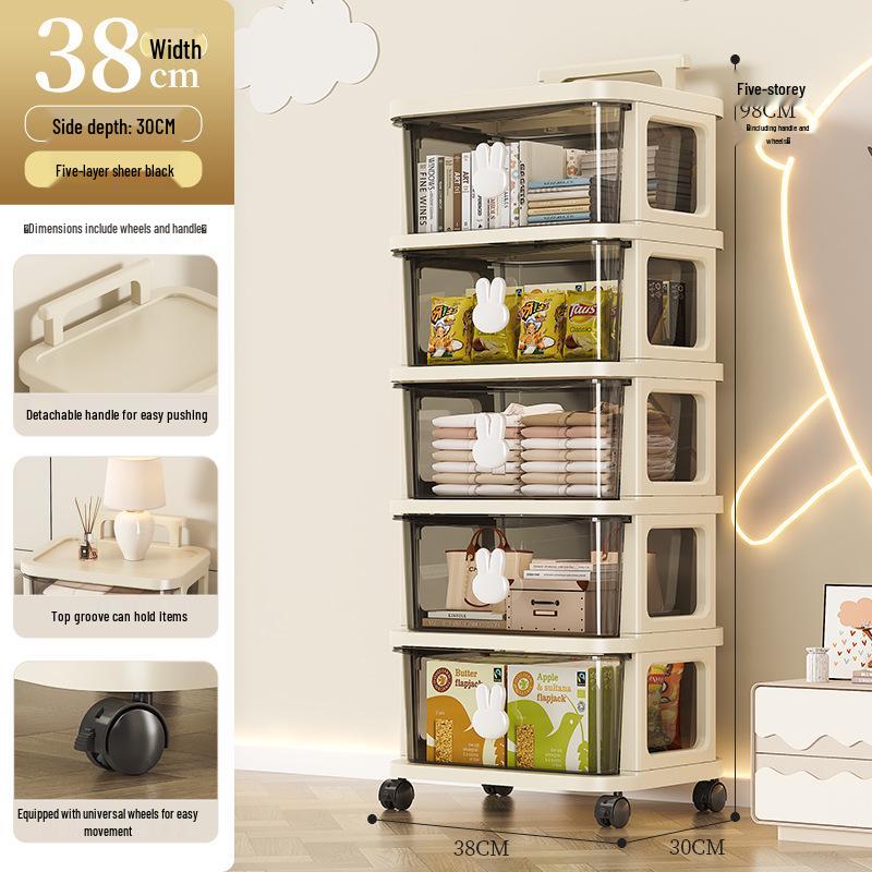 Rabbit Trolley: Multi-layer Cart with Wheels and Drawer for Children's Books and Storage