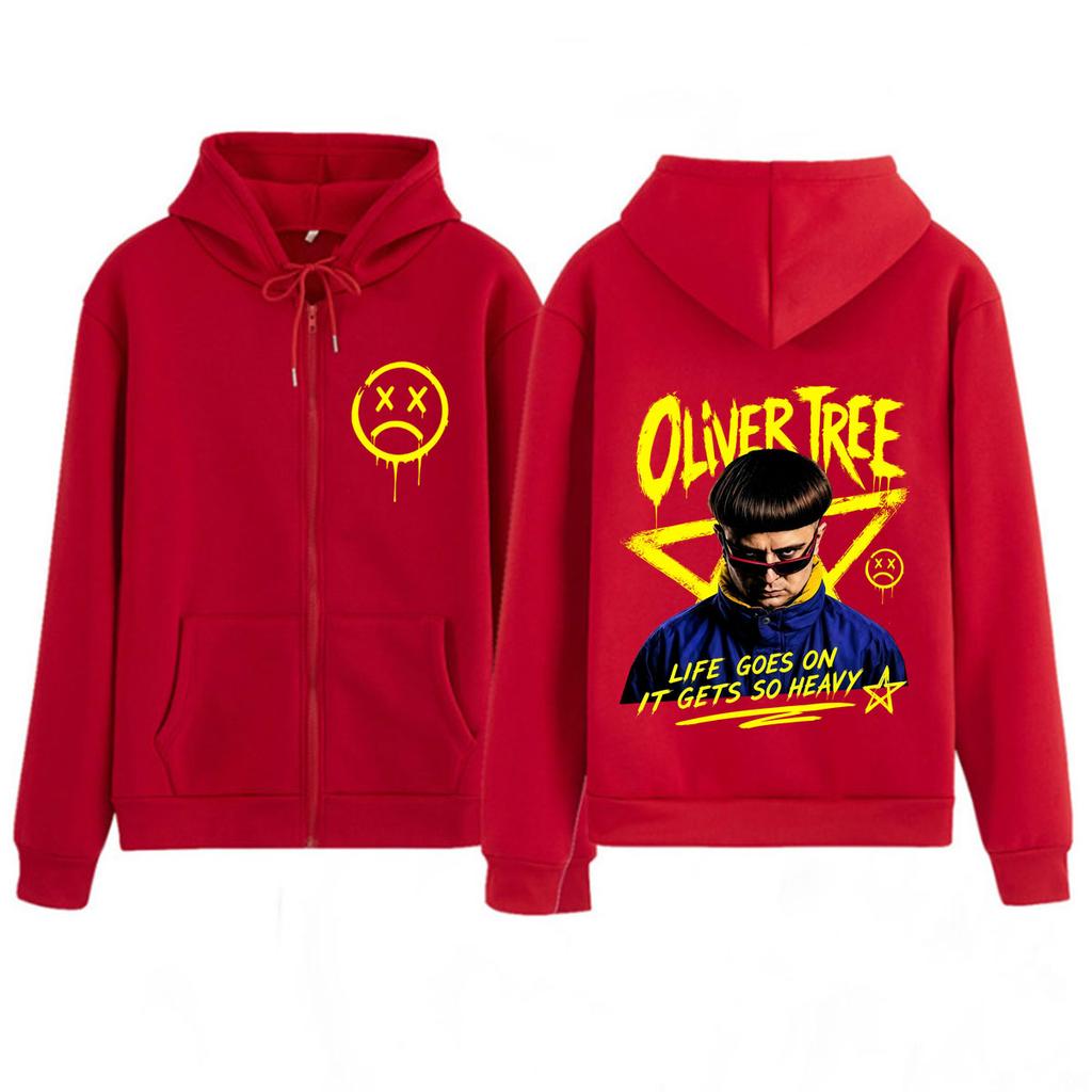 Oliver Tree Life Goes on Album Potisk Mikina na zip Pánská Dámská Hip-Hop Mikina Dlouhý rukáv Ležérní Oversized Bunda na zip