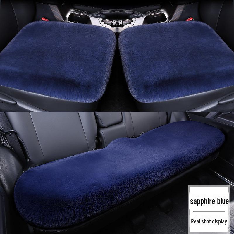 Комплект плюшевых подушек на сиденье автомобиля «Зимний кролик»: Без спинки, теплый шерстяной чехол на заднее сиденье, универсальная посадка - 3 шт.