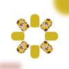24x Glossy Full Cover False Nail Short Square Press On Nail Flowers Stick on Nail Yellow Acrylic Nail