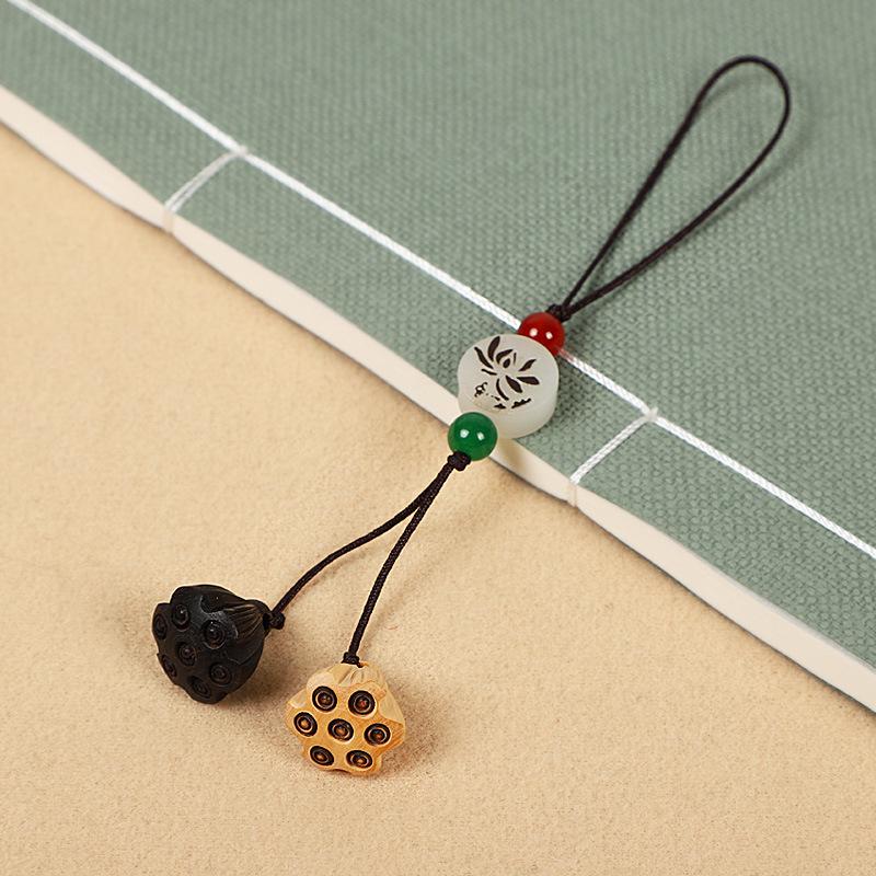 Брелок для ключей с USB-шнурком и подвеской в виде лотоса из персикового дерева для телефона и сумки - в старинном стиле, популярный для прямых трансляций