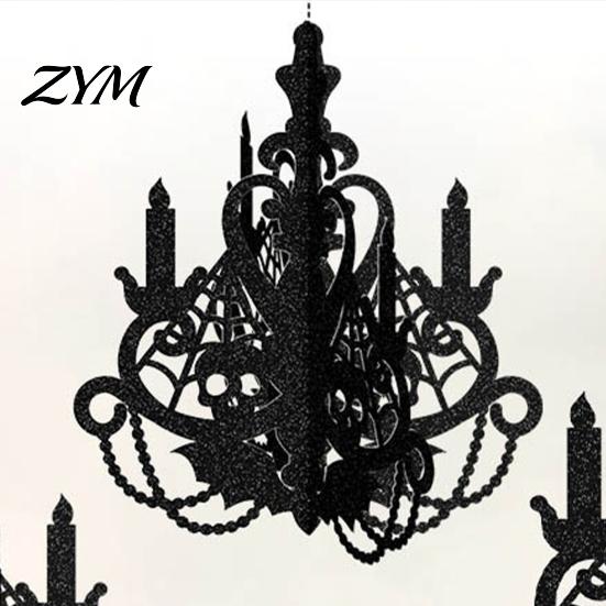 Halloween Party Supplies 3D Candlestick Chandelier Ceiling Ornament, Gothic Glitter Lightweight Hanging Decorations Decoration for Holiday Party,