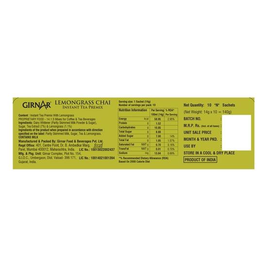 Girnar Instant Premix Lemongrass Chai (10 Sachets)