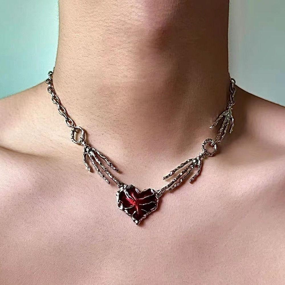 Exaggerated Gothic Necklace Thorn Love Heart Necklace Fashion Skull Claw Pendant Y2K Accessories