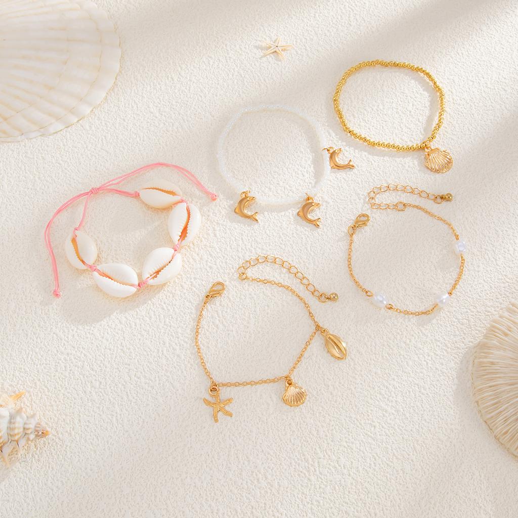 Аксессуары Богемские Рисовые Бусины Бижутерия Летний Пляжный Ветер Ракушка Дельфин Многослойные Браслеты