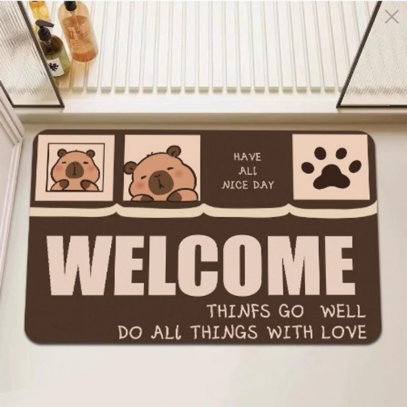 Capybara Print Bath Mat Non Slip Doormat Kitchen Drying Mat for Bedroom Drain Mat Entryway Rug Cartoon Home Carpet