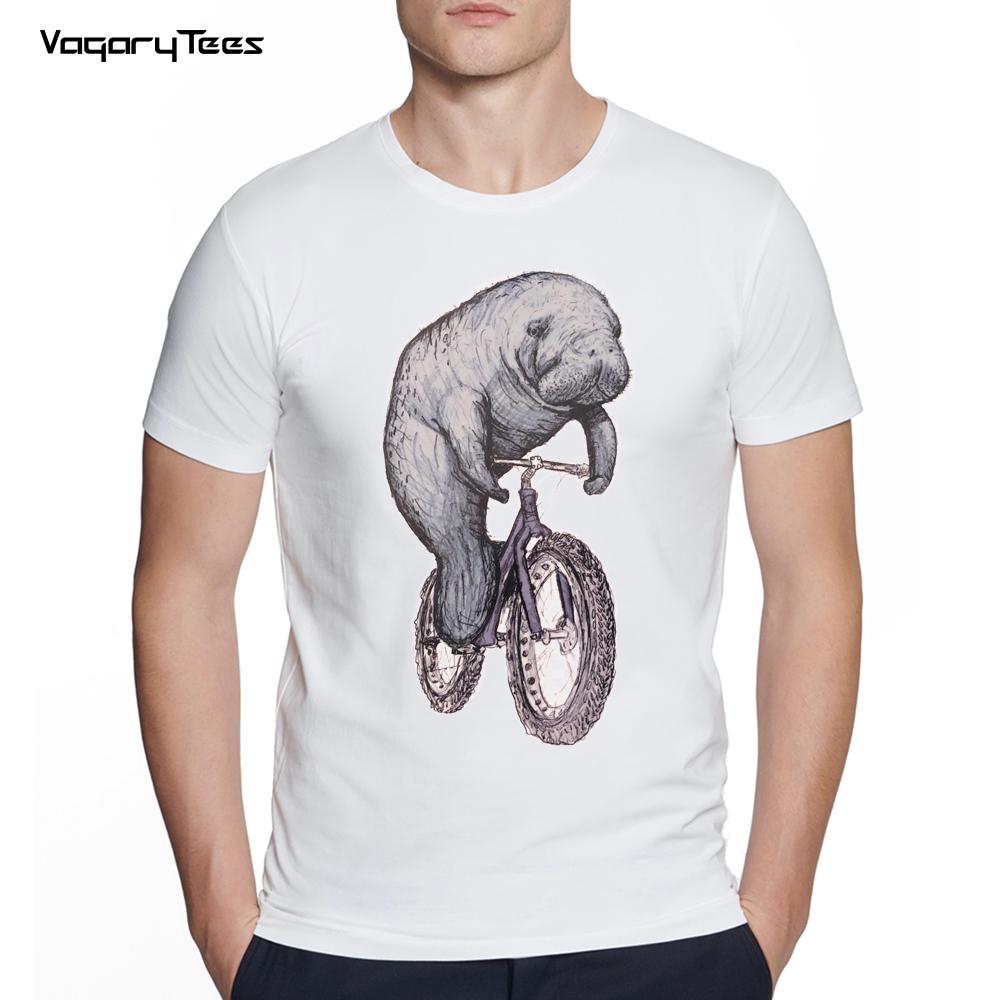 Men's Creative Sea Turtle/Lion Cycling Fixed Gear Bike Print Short Sleeve Tshirt Hipster Streetwear Tops Cool Animals Desgin Tee