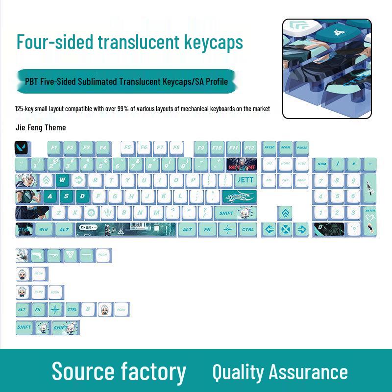 Jiefeng Профиль SA 125 клавиш PBT Сублимированные полупрозрачные колпачки для механических клавиатур