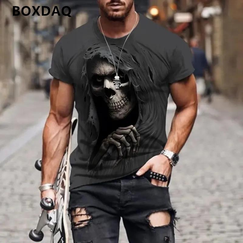 Summer New T-Shirts For Men Round-Neck T Shirt 3d Skull Graphic Print Tee Short Sleeve Fashion Casual Loose Men's Clothing