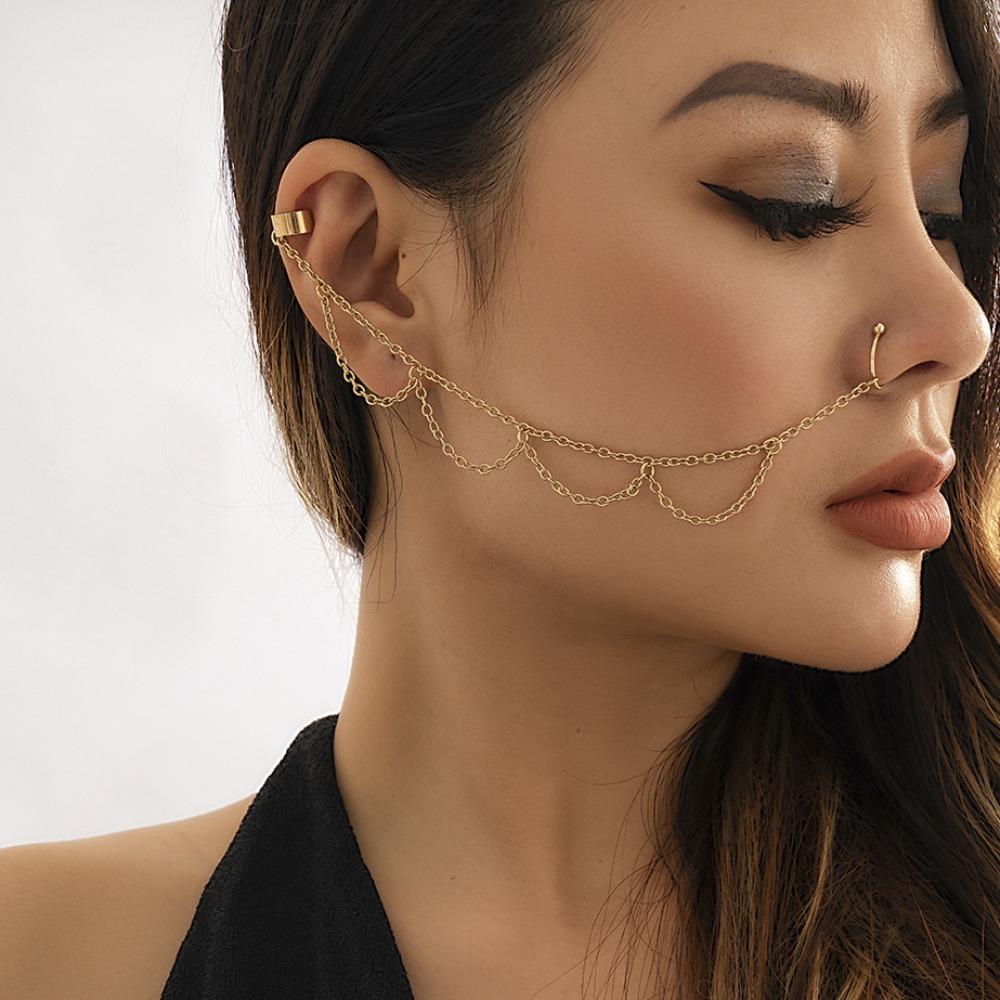 Temperament Piercing Jewelry Women Earrings New Imitation Pearl Butterfly Tassel Chain