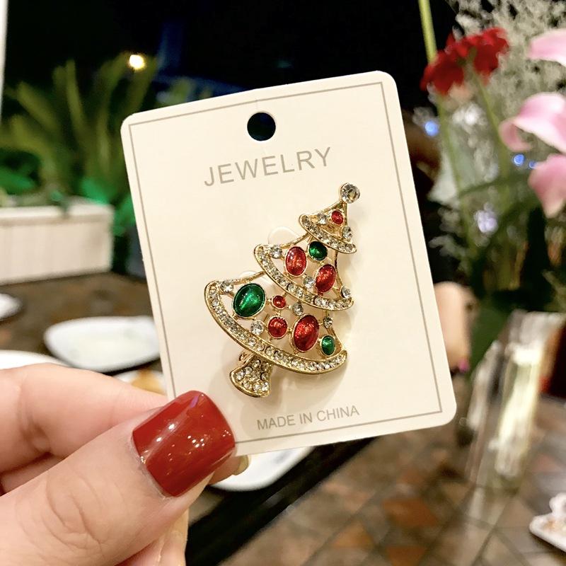Rinhoo Zircon Santa Claus Gloves Brooches For Women Christmas Tree Snowman Snowflake Lapel Pins Christmas Jewelry